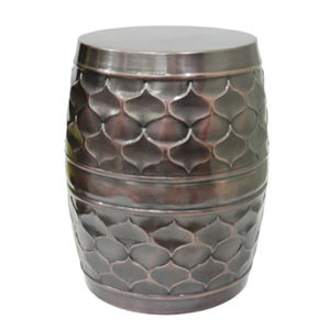 Taburete de Tambor Metálico Decorativo Moderno con Relieve, Acabado Cobre Antiguo, Material de Hierro, Mesa Auxiliar Redonda, Mueble Decorativo para el Hogar en Oferta - Product Image 1