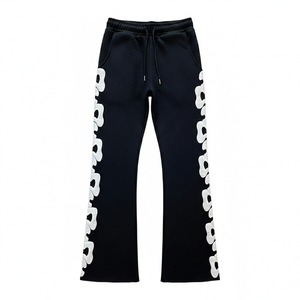 Pantalon de survêtement large pour homme, personnalisé, avec imprimé géométrique et lettres, taille mi-haute avec cordon de serrage, décontracté, 100 % polyester - Product Image 4