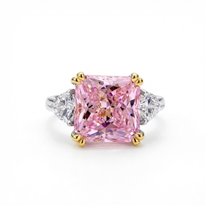 Anillo de Moissanita Rosa de Lujo con Corte Cojín y Piedras Laterales de Corte Pera, Engaste de Garras, Certificado GRA, Plata Bicolor, Pasa el Test de Diamantes - Product Image 3