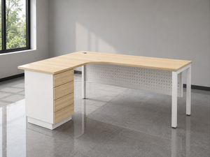 Mesa de Conferencia Moderna en Forma de L con Patas Metálicas y Tablero de MDF, Muebles de Oficina Duraderos para Uso Comercial - Product Image 1