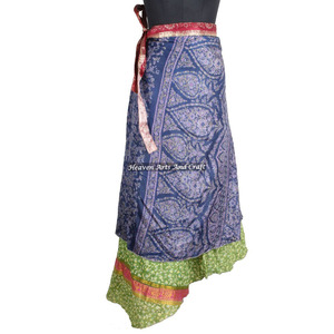Nueva Falda Larga de Seda India Vintage para Mujer, Hecha a Mano, de Doble Capa, Estilo Sari, para Usar como Falda Cruzada - Product Image 4
