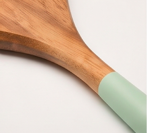 Juego de espátula y cuchara de madera con mangos de silicona color menta, diseño minimalista, apto para lavavajillas, utensilios para cocina y eventos. - Product Image 2