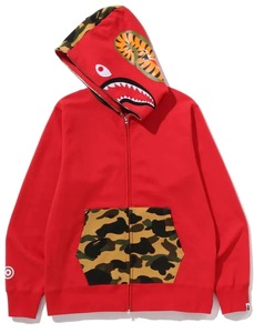 Sudadera con capucha roja de forro polar con cremallera, bolsillo con diseño de tiburón, estilo urbano, unisex, corte holgado, 100% algodón, para invierno, 180g - Product Image 3