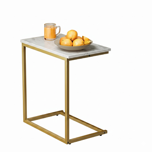 Modern Marble <b>Side</b> <b>Table</b> Gold C Shaped End <b>Table</b> Laptop Desk Metal Frame Coffee Tray Snack <b>Tables</b> <b>For</b> <b>Sofa</b> Couch Living - Product Image 5