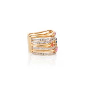 18K Multi Gemstone Crossover <b>Cocktail</b> <b>Ring</b> for Women-Oval Cut Peridot Citrine Garnet & Topaz Prong Setting - Product Image 6