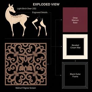 Décoration murale vintage en bois plaqué 3D motif cerf, œuvre d'art encadrée artisanale multicouche représentant une faune sauvage pour la décoration intérieure - Product Image 4