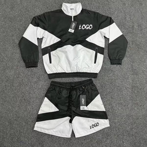 Ensemble de survêtement décontracté d'été pour homme, imprimé, respirant, deux pièces, avec fermeture éclair, veste coupe-vent en polyester et short de jogging - Product Image 2