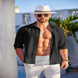 ชุดเดรสลำลองของผู้ชายเสื้อเชิ้ตดีไซน์ใหม่พร้อมแขนยาวเต็มตัวป้องกันรอยยับและระบายอากาศได้ดีไซส์ใหญ่พิเศษ - Product Image 4