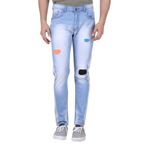 Jeans en denim coupe droite pour homme, style streetwear, avec logo frontal, 100% coton, séchage rapide, respirant, bleu, prix abordable, vente en gros - Product Image 5