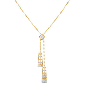 Twin Tassel Diamond Necklace with Geometric Center <b>Frame</b> and <b>Graduated</b> Sparkle Bar Drops - Product Image 1