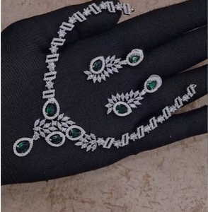 Designer Best Quality CZ Stones Look <b>Statement</b> <b>Necklace</b> and Earrings Set with Silver Plating for Women's Engagement Anniversary - Product Image 2