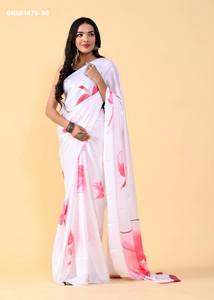 Beautiful Japan <b>Satin</b> Silk with Kalamkari & Floral Print <b>Saree</b>- Silk Blouse Collection Supplier from India Wholesale Supply - Product Image 2