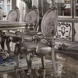 Set of 2 <b>Silver</b> and Antique Platinum Arm <b>Chairs</b> with Nailhead Trim for Dining Table - Product Image 1