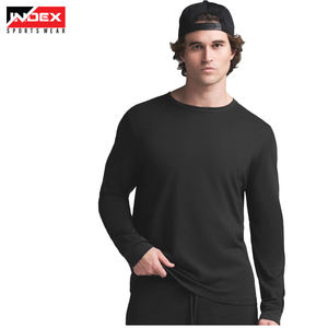 Index Men's Long Sleeve O-Neck Knitted T-<b>Shirt</b> <b>Geometric</b> Pattern Contrast Trim Slim Fit Casual White Black - Product Image 2