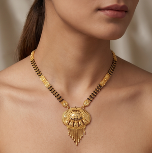 Divyoro 24K Gold Plated Ethnic Tassel Pendant Necklace Women's Wedding Jewelry <b>Copper</b> Alloy <b>Chain</b> Beaded Design Mangalsutra - Product Image 3