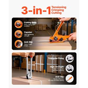 Kit Sigillatore per Reggiatura Resistente, 100 Sigilli Metallici, Nastro PP da 100 Metri, Reggiatura Manuale in Plastica per Pallet per un'Imballaggio Efficiente - Product Image 4