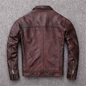 2026 New Premium Quality <b>Men's</b> Vintage Style Distressed Faded Genuine <b>Leather</b> Windproof Stand Collar Winter Jacket OEM Serviced - Product Image 4