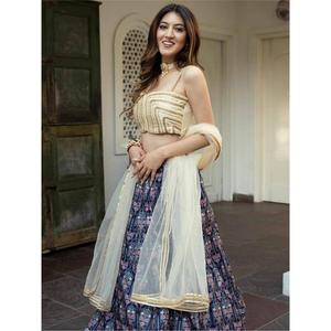 Increíble azul marino Digital impreso arte seda Sangeet Wear Lehenga Choli - Product Image 3