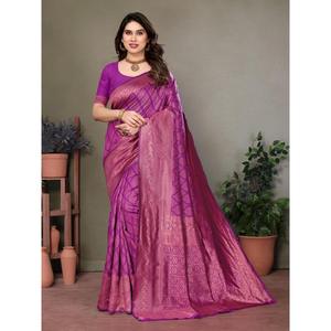 DISEÑADOR LITCHI SEDA JACQUARD TRABAJO SAREE CON BLUSA DESCOSADA RANI - Product Image 1