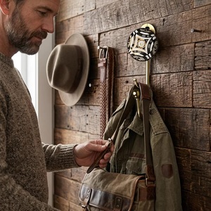 Porte-manteau mural artisanal en céramique et métal, multifonction, écologique, réglable, imperméable, style vintage pour la maison - Product Image 4