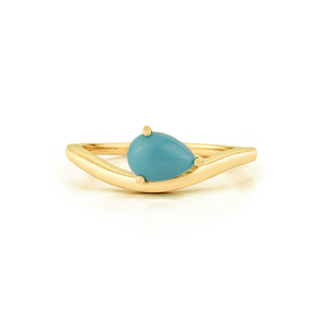 <b>Fine</b> New Collection of Handmade Pear Cut Turquoise Gemstone Wavy Curve <b>Ring</b> 18K Solid Yellow Gold Stackable Jewelry Manufacturer - Product Image 1