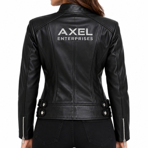 Women Fitted Leather <b>Biker</b> <b>Jacket</b> Stylish Leather <b>Jacket</b> For Modern Everyday Casualwear Full Front Zipper Long Sleeves - Product Image 3
