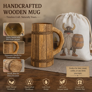 Chope à bière en bois avec poignée, style vintage, tasse à boire artisanale en bois, chope rustique pour bar à domicile, fête, festival, médiéval - Product Image 2