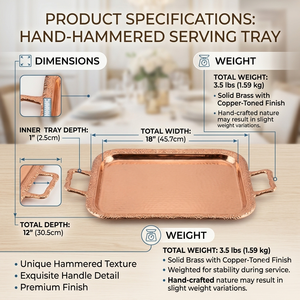Luxury Hammered Copper <b>Tray</b> with Brass Finish Handmade <b>Serving</b> Platter for Wedding <b>Party</b> Home Hotel Kitchen Decor - Product Image 5