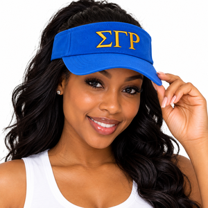 Gorra Visera Azul Rey con Letras Griegas Bordadas en Amarillo, Visera Curva, Correa Ajustable, Parte Superior Abierta, Gorra Deportiva Casual para Exteriores - Product Image 1