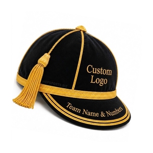Casquette d'honneur personnalisée en velours noir avec pompon doré, casquettes d'honneur pour clubs sportifs, casquettes d'honneur traditionnelles de rugby - Product Image 2