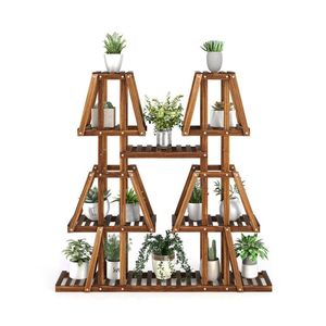 Support à plantes en bois à 5 niveaux pour 10 pots, unité murale et étagère pour l'affichage de plusieurs plantes - Product Image 1