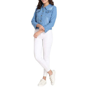 High Quality <b>Long</b> Sleeve Women's Crop <b>Denim</b> <b>Jacket</b> Wholesale Price Plain Washed Casual New Custom Design Women <b>Denim</b> <b>Jacket</b> - Product Image 3