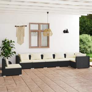 Grand ensemble de salon de jardin en rotin PE noir avec structure en acier thermolaqué, mobilier d'extérieur élégant - Product Image 1