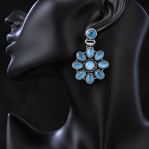 Pendientes colgantes florales de cuarzo plateado oxidado |   Joyería de Fiesta Estilo Bohemio para Mujer - Product Image 1