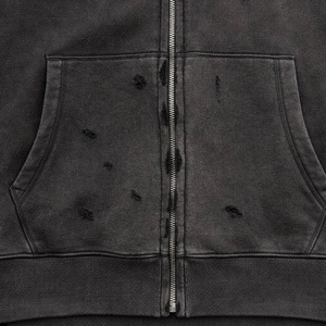 Sweat à capuche zippé vintage personnalisé, délavé et vieilli, épais, coupe oversize, 100% coton, style streetwear, OEM - Product Image 5