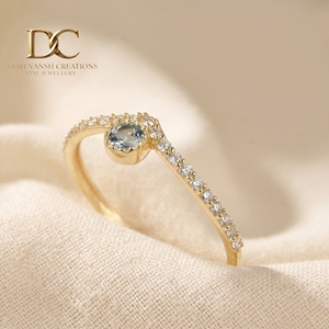 Bague ethnique en or jaune massif 14 carats avec diamant de laboratoire et aquamarine, design élégant, bijoux fins pour femmes, mariage, fiançailles - Product Image 3