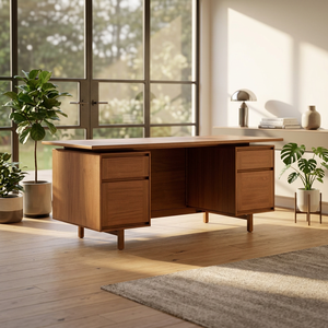 Escritorio Ejecutivo Moderno de Madera con Paneles Frontales Geométricos - Product Image 6