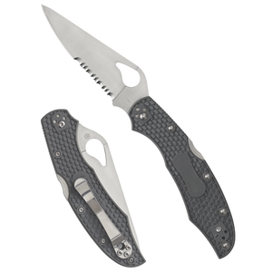 Couteaux de poche pliants à manche texturé gris, lame en acier inoxydable partiellement dentelée avec ouverture par pouce et clip de poche - Product Image 1