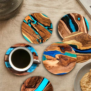 Sous-verre de luxe en bois massif et résine, durable, diamètre 100 mm, rond, pour hôtels, marque Live Edge Studio - Product Image 4
