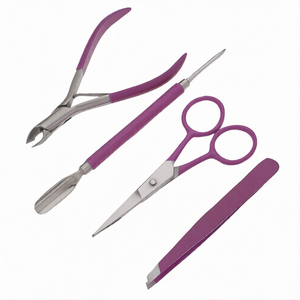 Hot Pink 4 Pcs Manicure Set Professional Nail Care Kit Stainless Steel Tools with Travel Case Nail Clipper Tweezers File Set - Product Image 2
