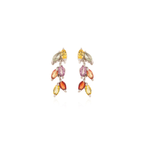 Boucles d'oreilles pendantes personnalisées tendance classiques en argent sterling 925 avec motif floral et feuilles, ornées de multiples saphirs, cadeau de fête pour femme, vente en gros - Product Image 1