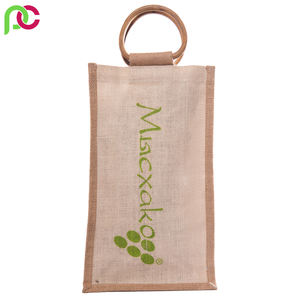 Eco-Friendly Custom Printed Neoprene Wine Tote <b>Bags</b> Natural India Burlap Single Bottle Carrier Gifts for Wines Single <b>Jute</b> - Product Image 4