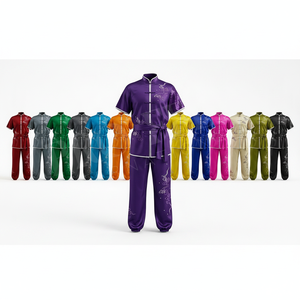 Uniforme de Tai Chi Kung Fu de Alta Calidad, Conjunto de Top de Manga Corta y Pantalones Bordados a Mano, Uniforme de Artes Marciales Karate - Product Image 1