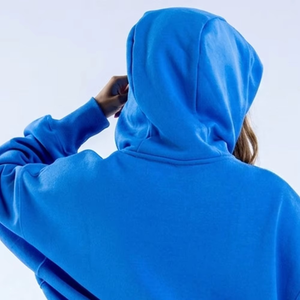 Hoodie oversize bleu électrique pour femme, coupe carrée, avec poche avant, cordon de serrage, manches et ourlet côtelés, vente en gros - Product Image 5