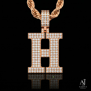 Collier unisexe plaqué argent or rose/or avec pendentif lettre A en moissanite style hip-hop et breloque effet glaçon - Product Image 6
