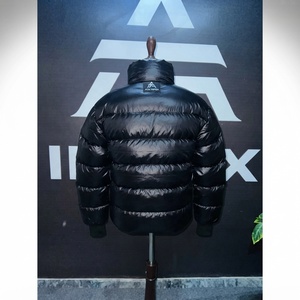Men's Black Puffer <b>Jacket</b> With Turtleneck Batwing <b>Sleeve</b> Windproof Down Filled Streetwear <b>Short</b> Coat Zipper Closure - Product Image 2
