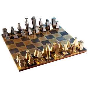 Industrial Metal Chess Set Architectural Geometric Pieces Premium Brass Bronze <b>Board</b> <b>Game</b> Luxury Office Desk Decor - Product Image 1
