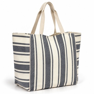 <b>Canvas</b> Boat <b>Tote</b> <b>Bag</b> with Wide Gusset and Striped Design for Shopping and Beach Use - Product Image 1