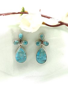 Boucles d'oreilles en turquoise en forme de larme en argent sterling 925, bijoux faits à la main de style western pour femmes, cadeau - Product Image 4