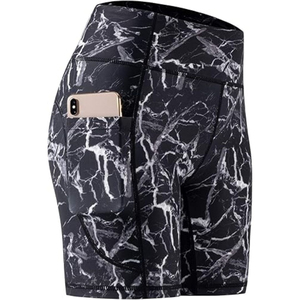 Shorts de sport pour femme, taille haute, coupe skinny, respirants, imprimés, en Spandex et Polyester, écologiques, extensibles dans les 4 sens, avec poches - Product Image 3